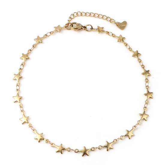 Picture of Stainless Steel Anklet Gold Plated Star 26cm - 24.5cm long, 1 Piece
