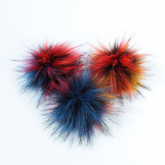 Picture of Plush Pom Pom Balls With Snap Button Multicolor Round 10cm Dia., 2 PCs