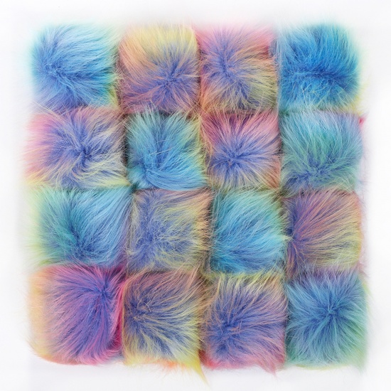 Picture of Plush Pom Pom Balls With Snap Button Multicolor Round 10cm Dia., 2 PCs