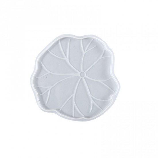 Picture of Silicone Resin Mold For Jewelry Making Coaster Lotus Leaf White 10cm Dia., 1 Piece