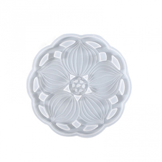 Picture of Silicone Resin Mold For Jewelry Making Coaster Lotus Flower White 10.5cm Dia., 1 Piece