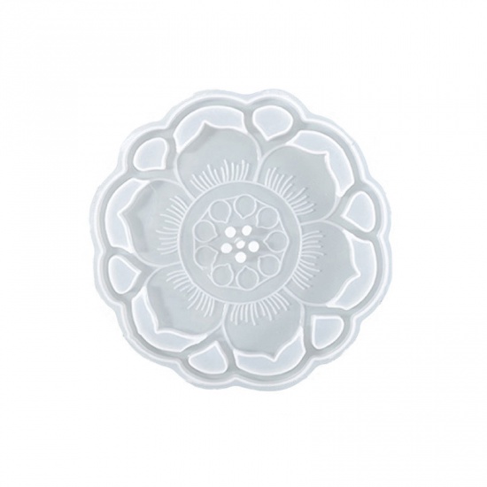 Picture of Silicone Resin Mold For Jewelry Making Coaster Lotus Flower White 10.5cm Dia., 1 Piece