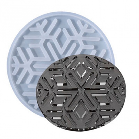 Picture of Silicone Resin Mold For Jewelry Making Coaster Snowflake White 9.7cm Dia., 1 Piece
