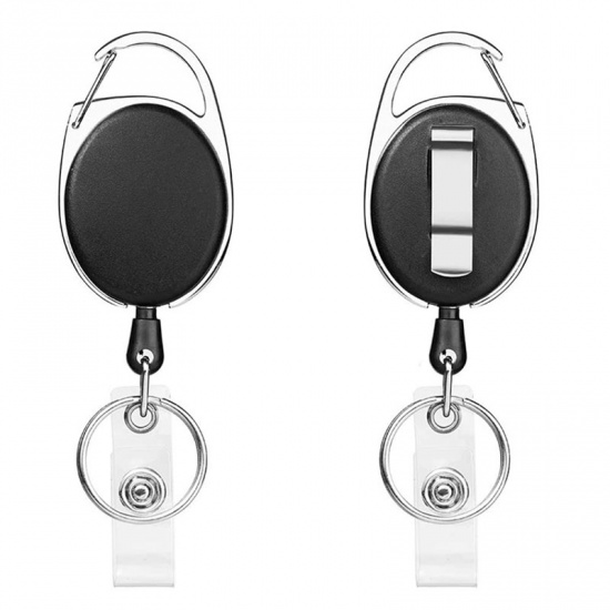 Picture of Black - Retractable Badge Reels Clasp Clips For ID Card Holders 11x3.5x1cm, 1 Piece