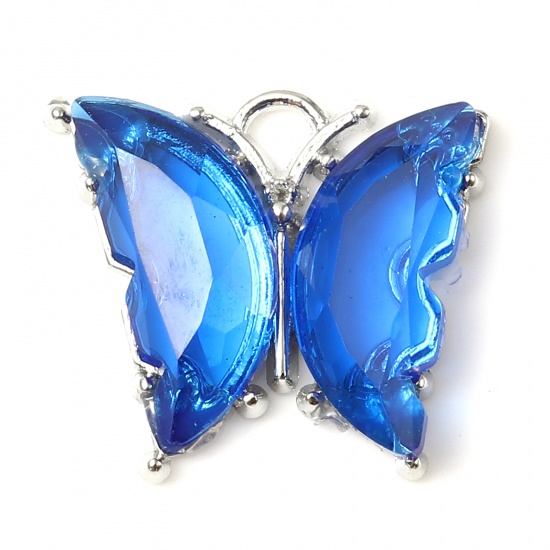 Picture of Zinc Based Alloy & Resin Insect Charms Butterfly Animal Silver Tone Blue 23mm x 19mm - 22mm x 19mm, 10 PCs
