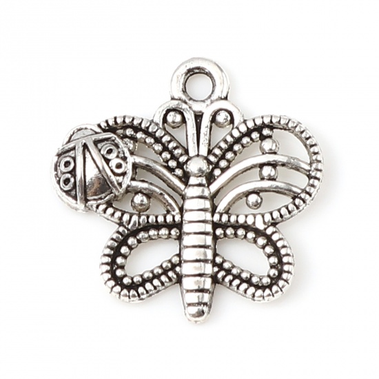 Picture of Zinc Based Alloy Insect Charms Butterfly Animal Antique Silver Color Ladybird 15mm x 15mm, 200 PCs