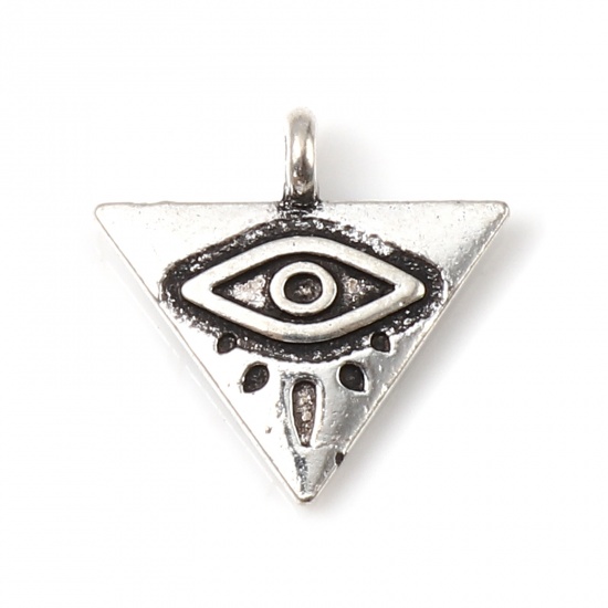 Picture of Zinc Based Alloy Charms Triangle Antique Silver Color Eye 16mm x 15mm, 100 PCs