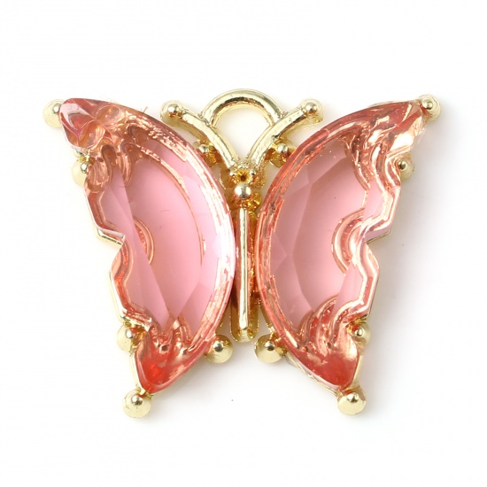 Picture of Zinc Based Alloy & Resin Insect Charms Butterfly Animal Gold Plated Peach Pink 23mm x 19mm - 22mm x 19mm, 10 PCs
