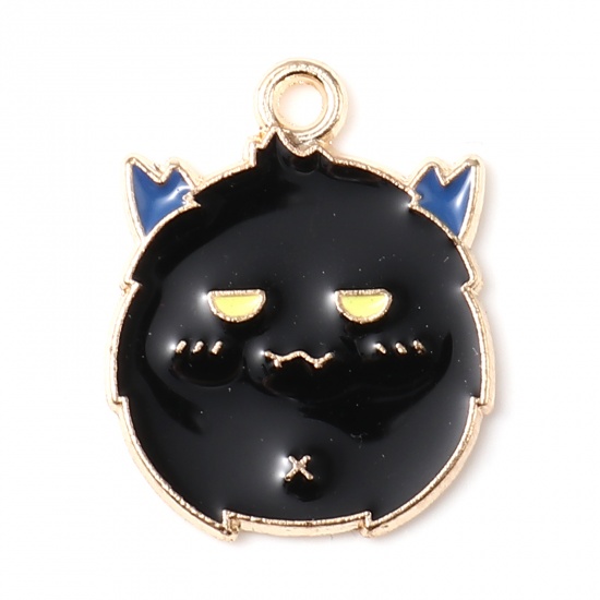 Picture of Zinc Based Alloy Charms Monster KC Gold Plated Black Enamel 22mm x 18mm, 10 PCs