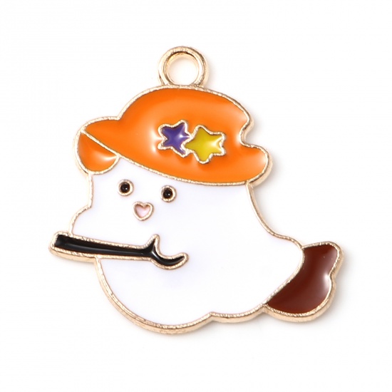 Picture of Zinc Based Alloy Charms Halloween Ghost KC Gold Plated White & Orange Enamel 23mm x 23mm, 10 PCs