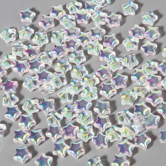 Bild von Muranoglas Galaxis Perlen Pentagramm Stern AB Farbe Glitzert ca 8mm x 8mm, Loch:ca. 1mm, 50 Stück