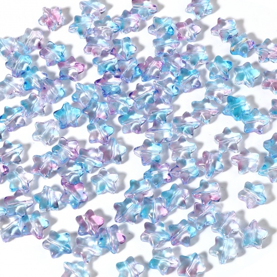 Bild von Muranoglas Galaxis Perlen Pentagramm Stern Violett & Blau Glitzert ca 8mm x 8mm, Loch:ca. 1mm, 50 Stück
