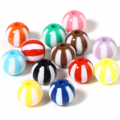 Picture of Acrylic Beads Round At Random Color Stripe Pattern About 12mm Dia., Hole: Approx 2.9mm, 30 PCs