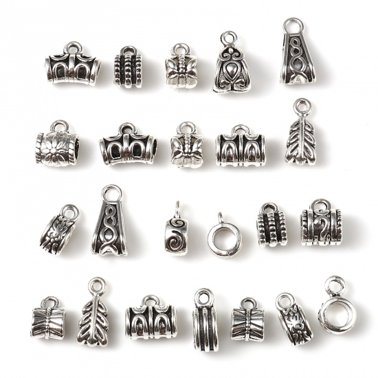 Imagen de Zamak Bails Cuentas Cilíndrico Plata Antigua Tallado 15mm x 7mm - 10mm x 6mm, 1 Paquete ( 120 Unidades/Paquete)