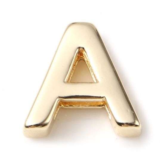 Picture of Copper Beads 14K Real Gold Plated Capital Alphabet/ Letter Message " A " About 10mm x 9mm, 5 PCs