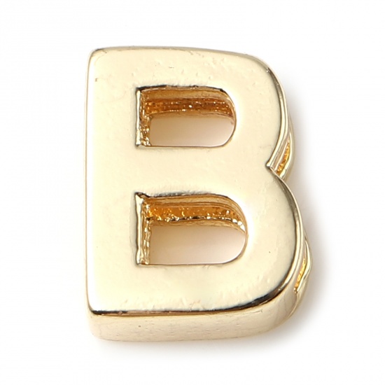 Picture of Copper Beads 14K Real Gold Plated Capital Alphabet/ Letter Message " B " About 9mm x 7mm, 5 PCs