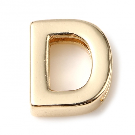 Picture of Copper Beads 14K Real Gold Plated Capital Alphabet/ Letter Message " D " About 9mm x 8mm, 5 PCs