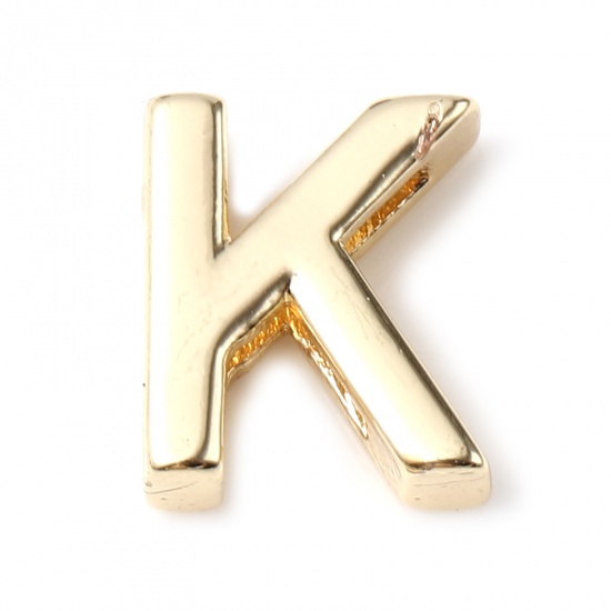 Picture of Copper Beads 14K Real Gold Plated Capital Alphabet/ Letter Message " K " About 9mm x 7mm, 5 PCs