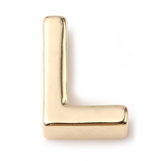 Picture of Copper Beads 14K Real Gold Plated Capital Alphabet/ Letter Message " L " About 9mm x 6mm, 5 PCs