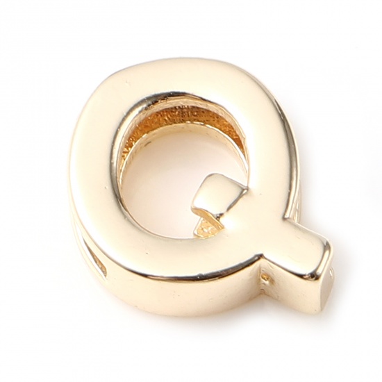Picture of Copper Beads 14K Real Gold Plated Capital Alphabet/ Letter Message " Q " About 10mm x 8mm, 5 PCs