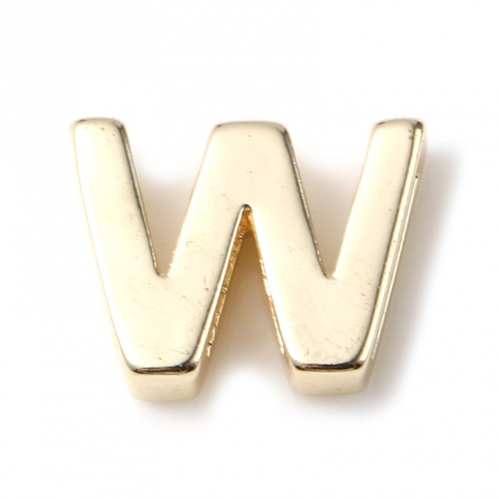 Picture of Copper Beads 14K Real Gold Plated Capital Alphabet/ Letter Message " W " About 11mm x 9mm, 5 PCs