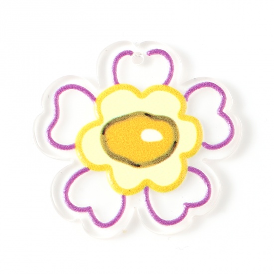 Immagine di Resina Ciondoli Fiore Giallo & Viola 3.2cm x 3.1cm, 10 Pz