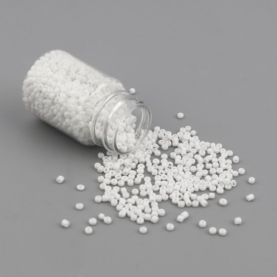 Immagine di Vetro Seme Perline Cilindrico Bianco Tinto Per 3mm Dia., Foro:Circa 1mm, 1 Bottiglia