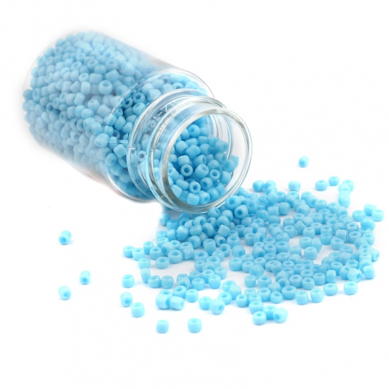 Immagine di Vetro Seme Perline Cilindrico Azzurro Tinto Per 3mm Dia., Foro:Circa 1mm, 1 Bottiglia