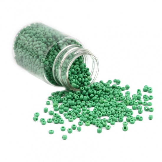 Immagine di Vetro Seme Perline Cilindrico Verde Tinto Per 3mm Dia., Foro:Circa 1mm, 1 Bottiglia