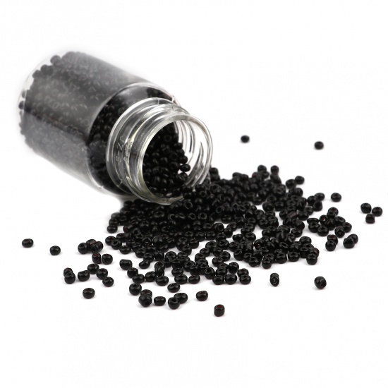 Immagine di Vetro Seme Perline Cilindrico Nero Tinto Per 3mm Dia., Foro:Circa 1mm, 1 Bottiglia