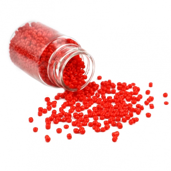 Immagine di Vetro Seme Perline Cilindrico Rosso Tinto Per 3mm Dia., Foro:Circa 1mm, 1 Bottiglia