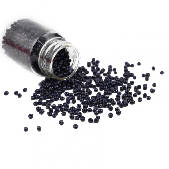 Immagine di Vetro Seme Perline Cilindrico Nero Blu Tinto Per 3mm Dia., Foro:Circa 1mm, 1 Bottiglia