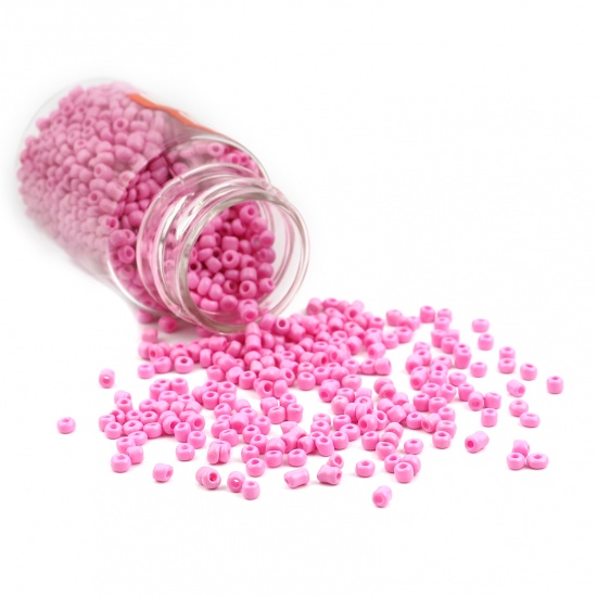 Immagine di Vetro Seme Perline Cilindrico Fluorescente Rosa Tinto Per 3mm Dia., Foro:Circa 1mm, 1 Bottiglia