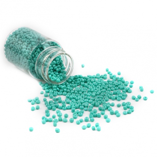 Immagine di Vetro Seme Perline Cilindrico Verde Blu Tinto Per 3mm Dia., Foro:Circa 1mm, 1 Bottiglia