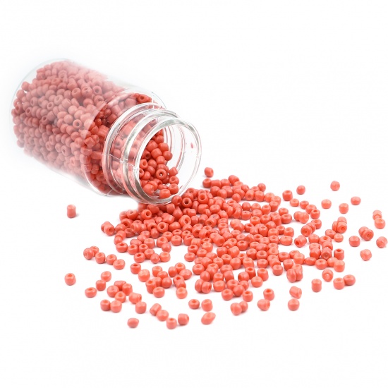 Immagine di Vetro Seme Perline Cilindrico Rosa Pesca Tinto Per 3mm Dia., Foro:Circa 1mm, 1 Bottiglia