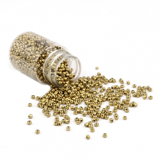 Immagine di Vetro Seme Perline Cilindrico Oro Tinto Per 3mm Dia., Foro:Circa 1mm, 1 Bottiglia