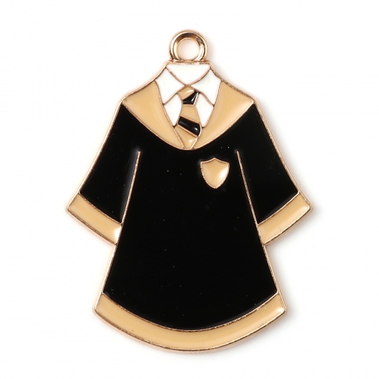 Picture of Zinc Based Alloy College Jewelry Pendants Clothes Gold Plated Black & Yellow Enamel 3.2cm x 2.5cm, 5 PCs