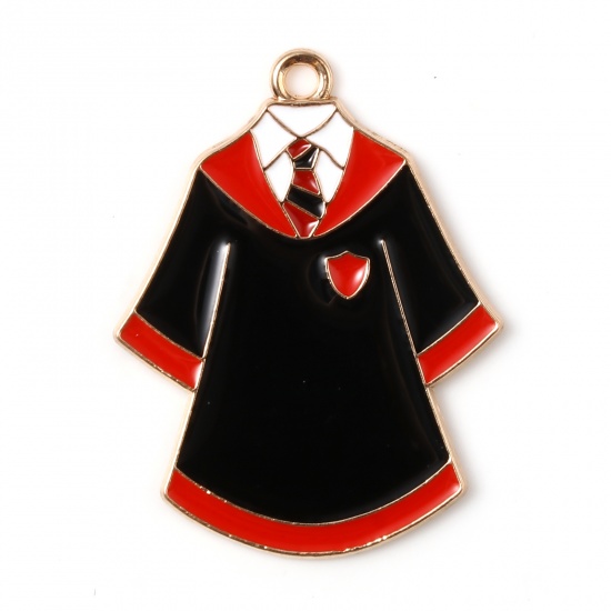 Picture of Zinc Based Alloy College Jewelry Pendants Clothes Gold Plated Black & Red Enamel 3.2cm x 2.5cm, 5 PCs
