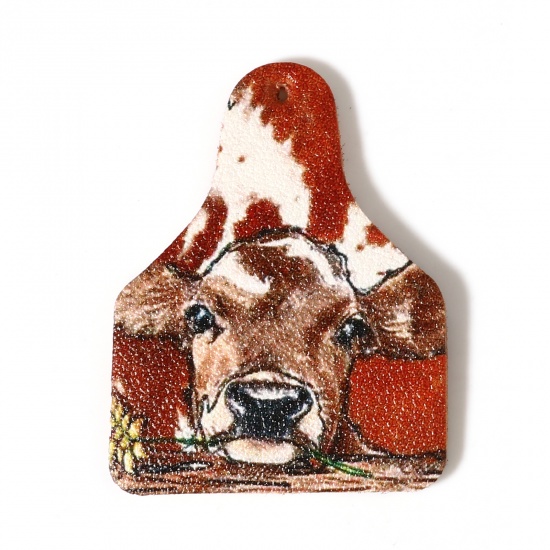 Picture of PU Leather Pendants Beer Bottle Brown Red Cow 5cm x 3.8cm, 5 PCs