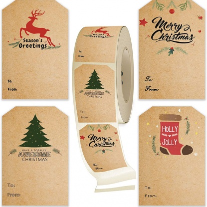 ブラウン-クリスマスクラフト紙ギフトラベルステッカー装飾7.5x5cm、1巻 の画像