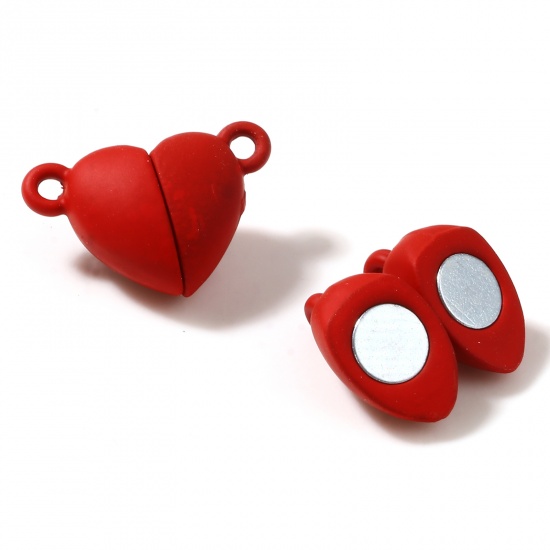 Picture of Zinc Based Alloy Valentine's Day Magnetic Clasps Heart Red Rubberized 16mm x 11mm, 5 PCs