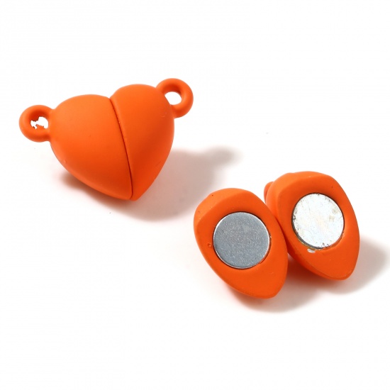 Picture of Zinc Based Alloy Valentine's Day Magnetic Clasps Heart Orange Rubberized 16mm x 11mm, 5 PCs