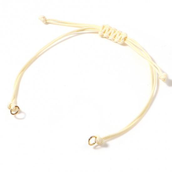 Bild von Terylen Geflochten Halbfertige Armbänder für die Herstellung von handgefertigtem Schmuck Zubehör Vergoldet Beige Verstellbar 13.5cm - 14.5cm lang, 5 Strange