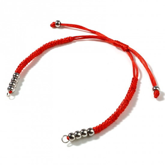Bild von Terylen Geflochtene Armbänder Zubehör Silberfarbe Rot Verstellbar 19cm lang, 5 Strange