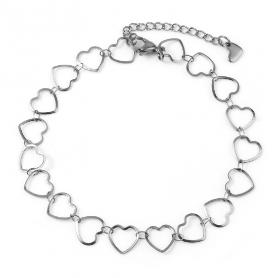Picture of Stainless Steel Valentine's Day Anklet Silver Tone Heart 23cm(9") long, 1 Piece
