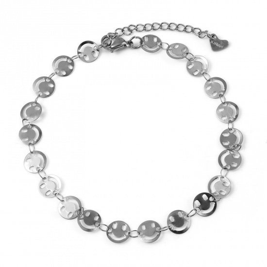 Picture of Stainless Steel Anklet Silver Tone Smile 23cm(9") long, 1 Piece