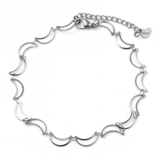 Picture of Stainless Steel Galaxy Anklet Silver Tone Half Moon 21.5cm(8 4/8") long, 1 Piece