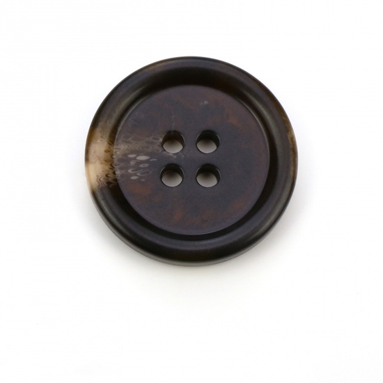 Immagine di Resina Acido Acetico Bottone da Cucire Scrapbook Quattro Fori Tondo Caffè Scuro 20mm Dia, 20 Pz