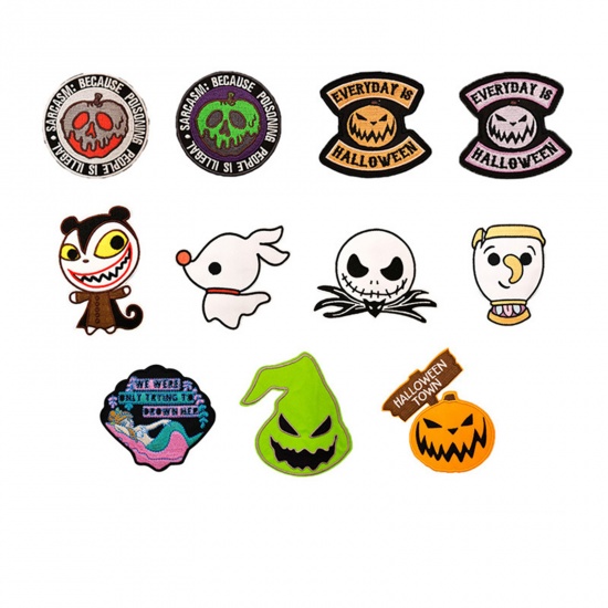 Picture of Fabric Halloween Iron On Patches Appliques (With Glue Back) Craft Multicolor 1 Set ( 11 PCs/Set)