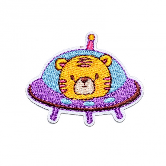 Picture of Fabric Iron On Patches Appliques (With Glue Back) Craft Multicolor Spaceship Tiger 5.7cm x 4.5cm, 5 PCs
